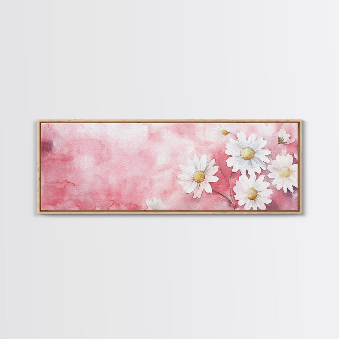 Daisy Flower Wall Art, Canvas Print, Light Pink and White Minimalist Artwork, Botanical Prints Style, Bedroom Whimsical Decor