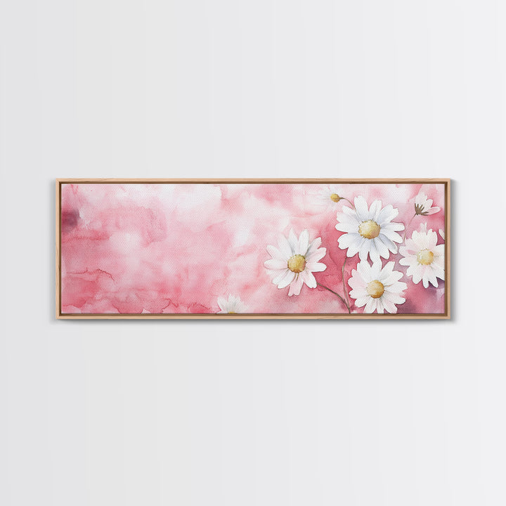 Daisy Flower Wall Art, Canvas Print, Light Pink and White Minimalist Artwork, Botanical Prints Style, Bedroom Whimsical Decor
