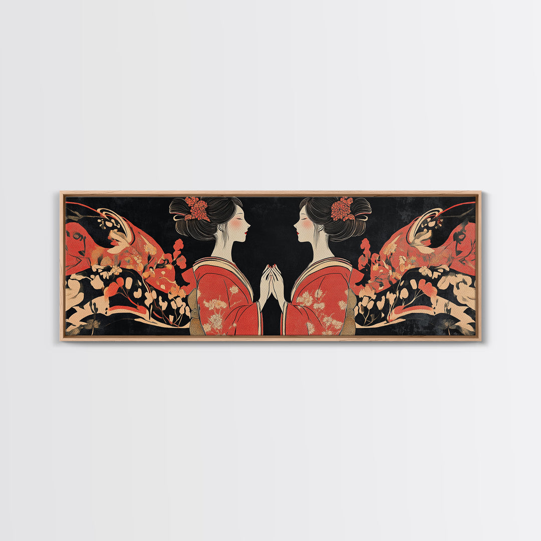Elegant Geisha Framed Canvas Print Chinoiserie Art Nouveau Print Japanese Zen Art Gift Idea for Her Bedroom Living Room Wall Decor