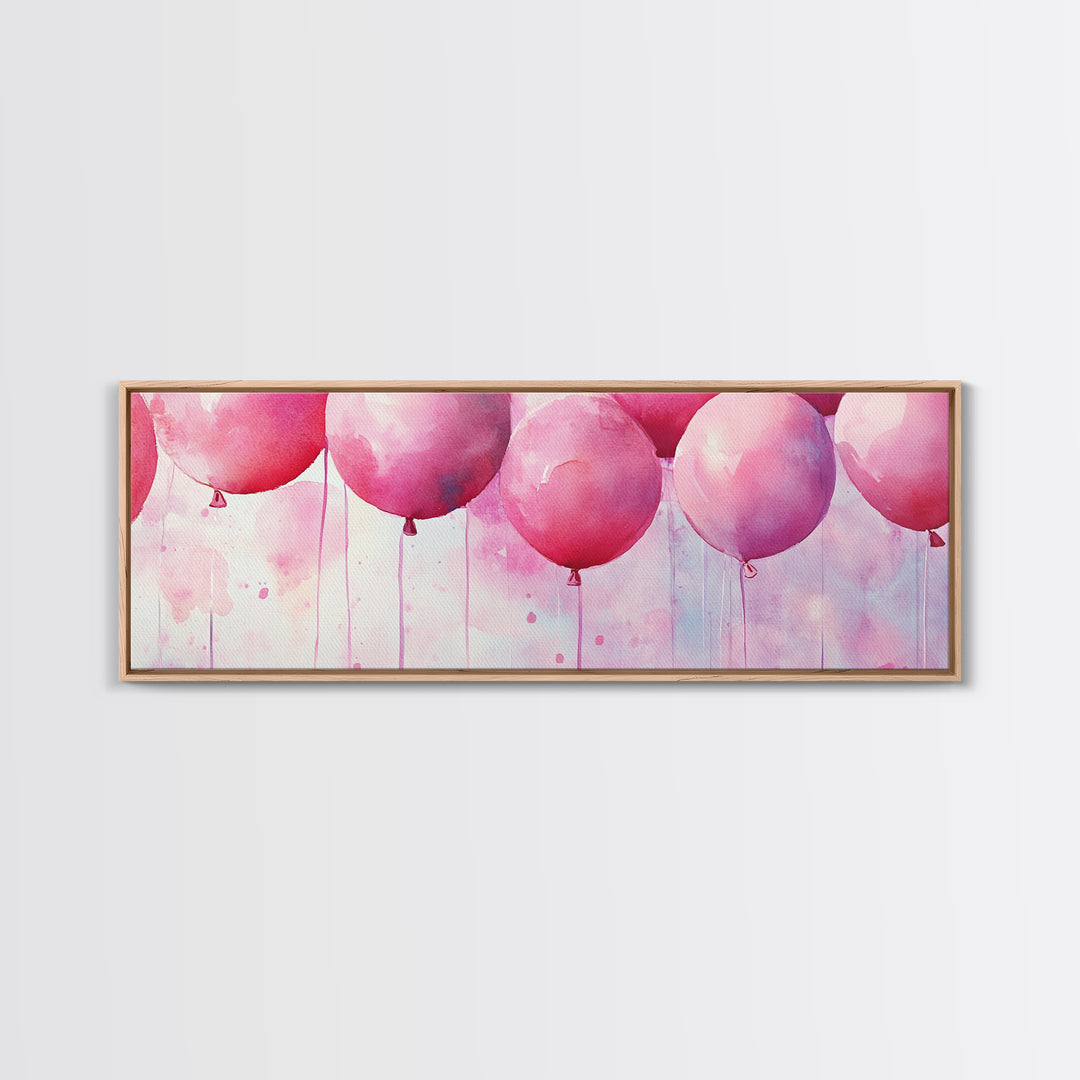 Balloon Party Canvas Print Whimsical Art Pink Abstract Art Light Pink Wall Art Above Sofa Decor Fun Kids Room Artwork Gift Idea