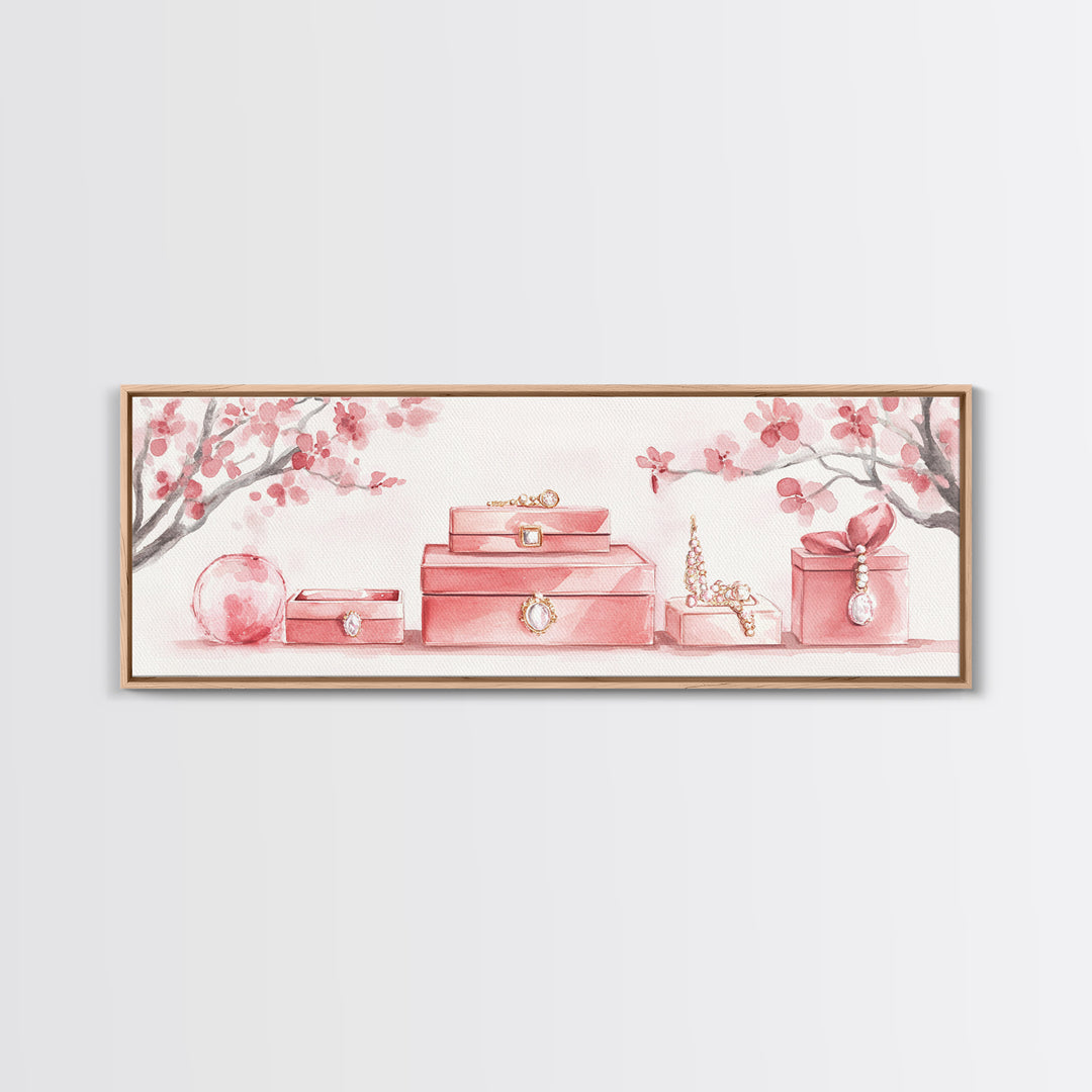 Cherry Blossom Canvas Print, Botanical Framed Canvas Art, Light Pink Wall Art, Bedroom or Guest Room Art, Feminine Nature-Inspired Decor
