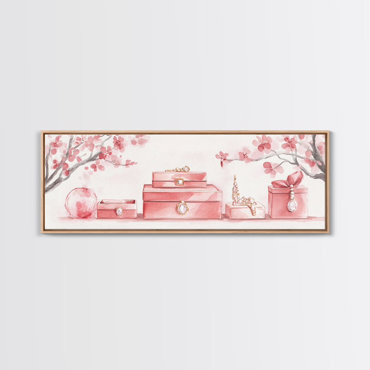 Cherry Blossom Canvas Print, Botanical Framed Canvas Art, Light Pink Wall Art, Bedroom or Guest Room Art, Feminine Nature-Inspired Decor