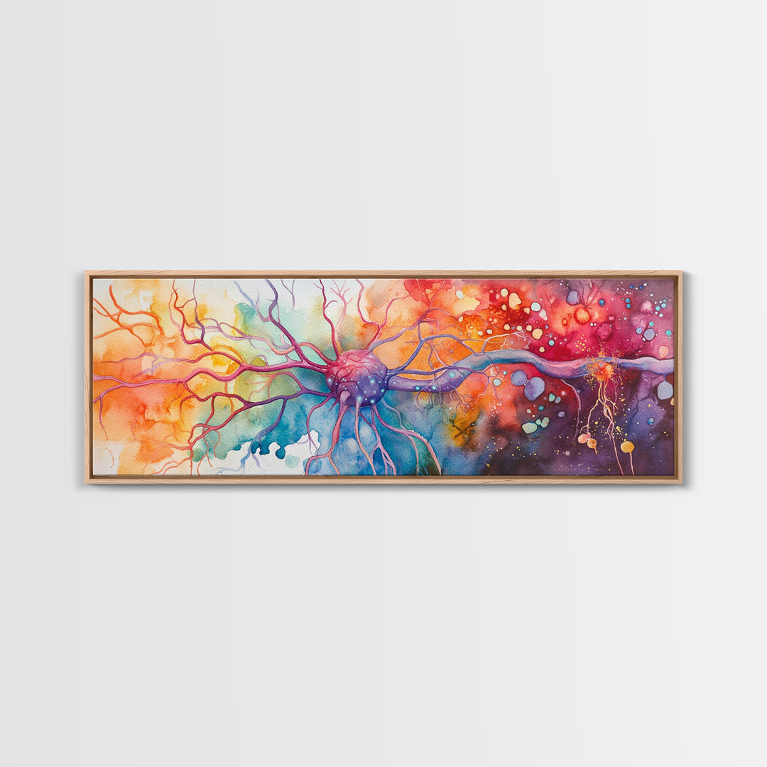Neurons Framed Canvas Print Science Art Abstract Brain Art Whimsical Modern Wall Decor Perfect for Study Therapy Office Living Room