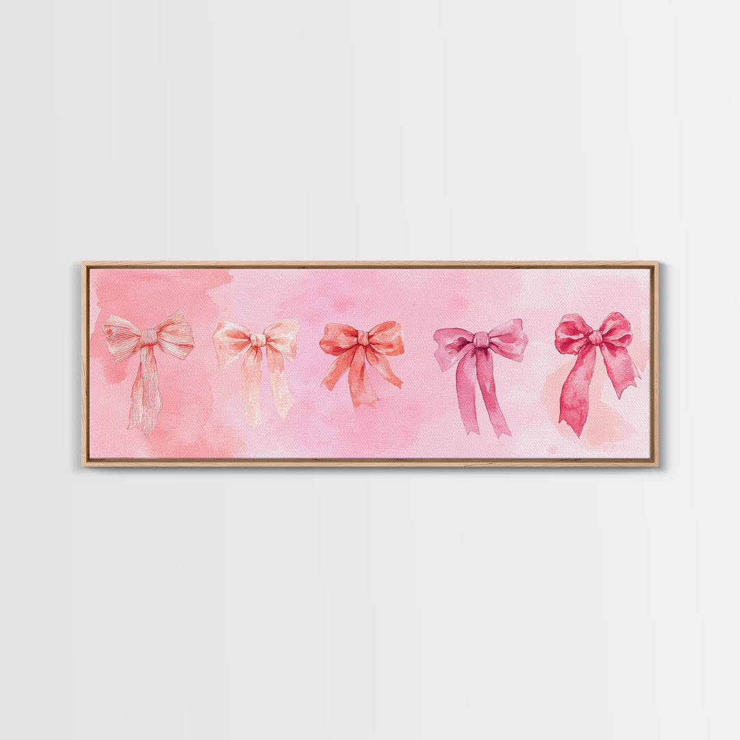 Ribbon Bow Canvas Print Light Pink Art Feminine Horizontal Wall Art Whimsical Artwork Living Room Wabi Sabi Decor Framed Print