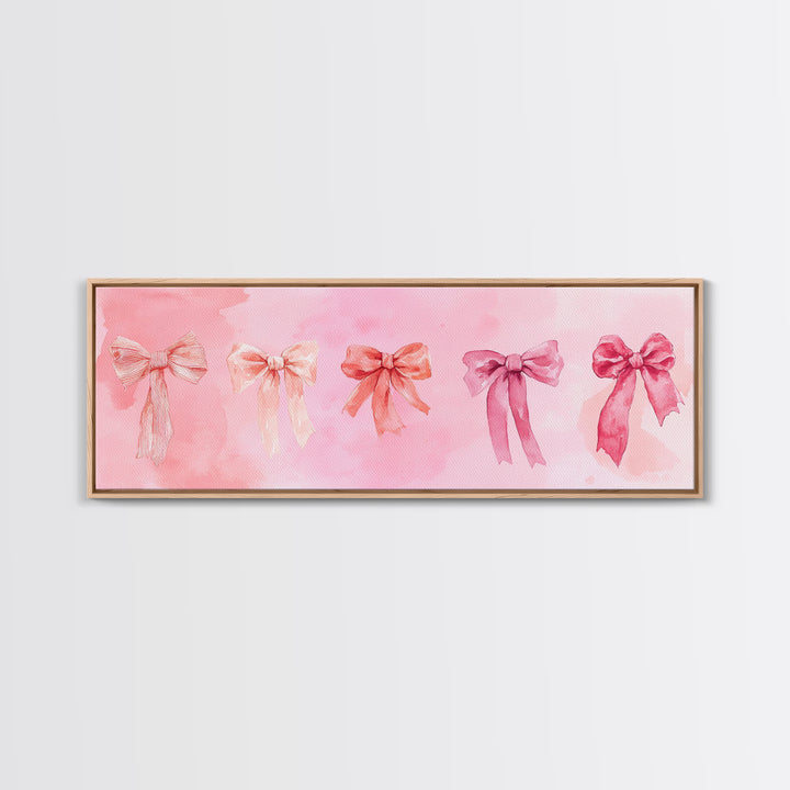 Ribbon Bow Canvas Print Light Pink Art Feminine Horizontal Wall Art Whimsical Artwork Living Room Wabi Sabi Decor Framed Print