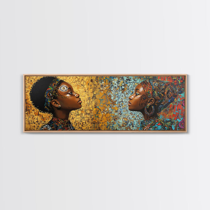 Afrocentric Canvas Print African Tribal Art Modern Boho Decor Guest Room Wall Art Horizontal Living Room Art Unique Painting