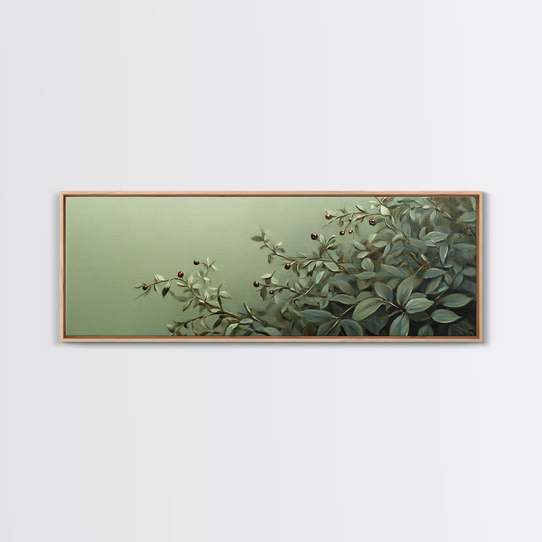 Nature-Inspired Sage Green Framed Canvas Print – Sage Green Wall Art, Botanical Prints, Minimalist Art, Bedroom Art, Wabi Sabi Art