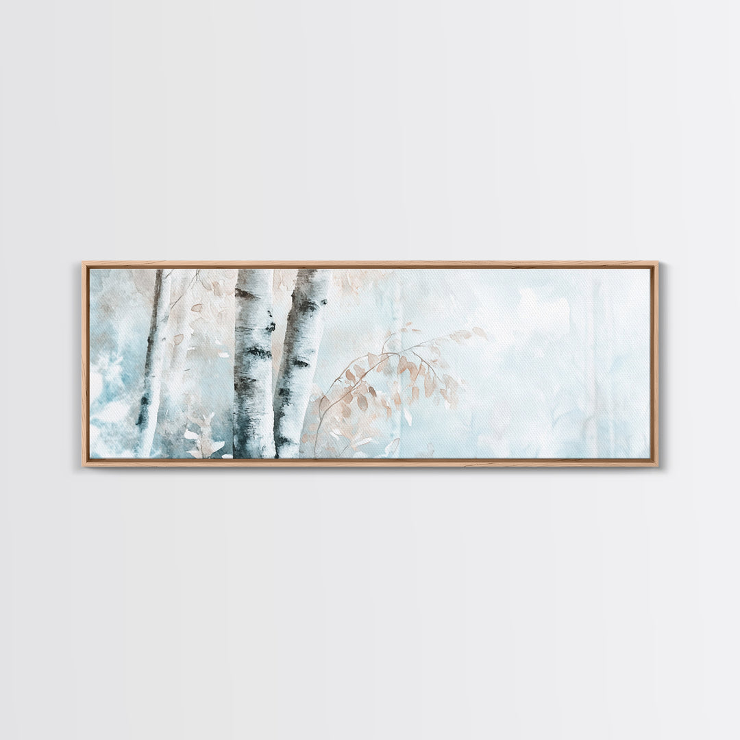 Birch Tree Art Framed Canvas Print, Neutral Landscape Painting Autumn Decor, Rustic Minimalist Wall Art Gift Idea Above Bed Design