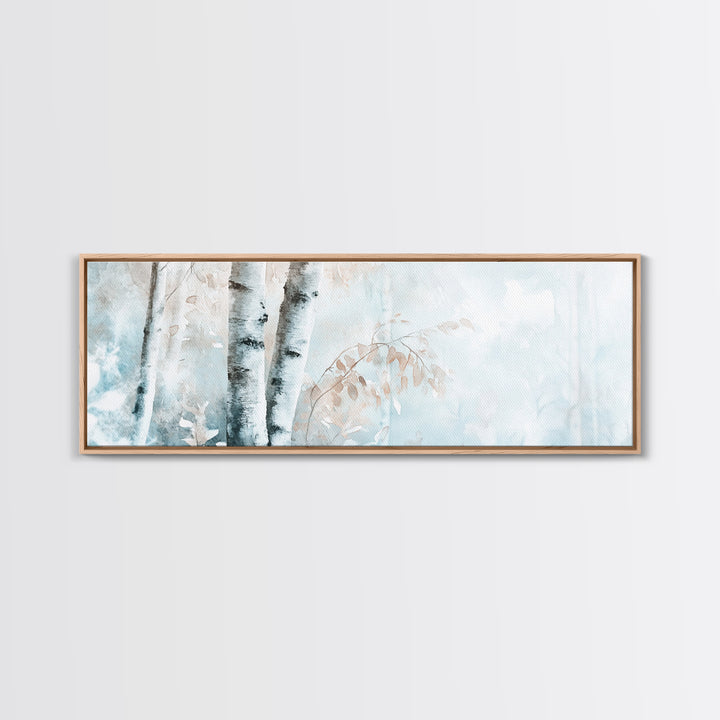 Birch Tree Art Framed Canvas Print, Neutral Landscape Painting Autumn Decor, Rustic Minimalist Wall Art Gift Idea Above Bed Design