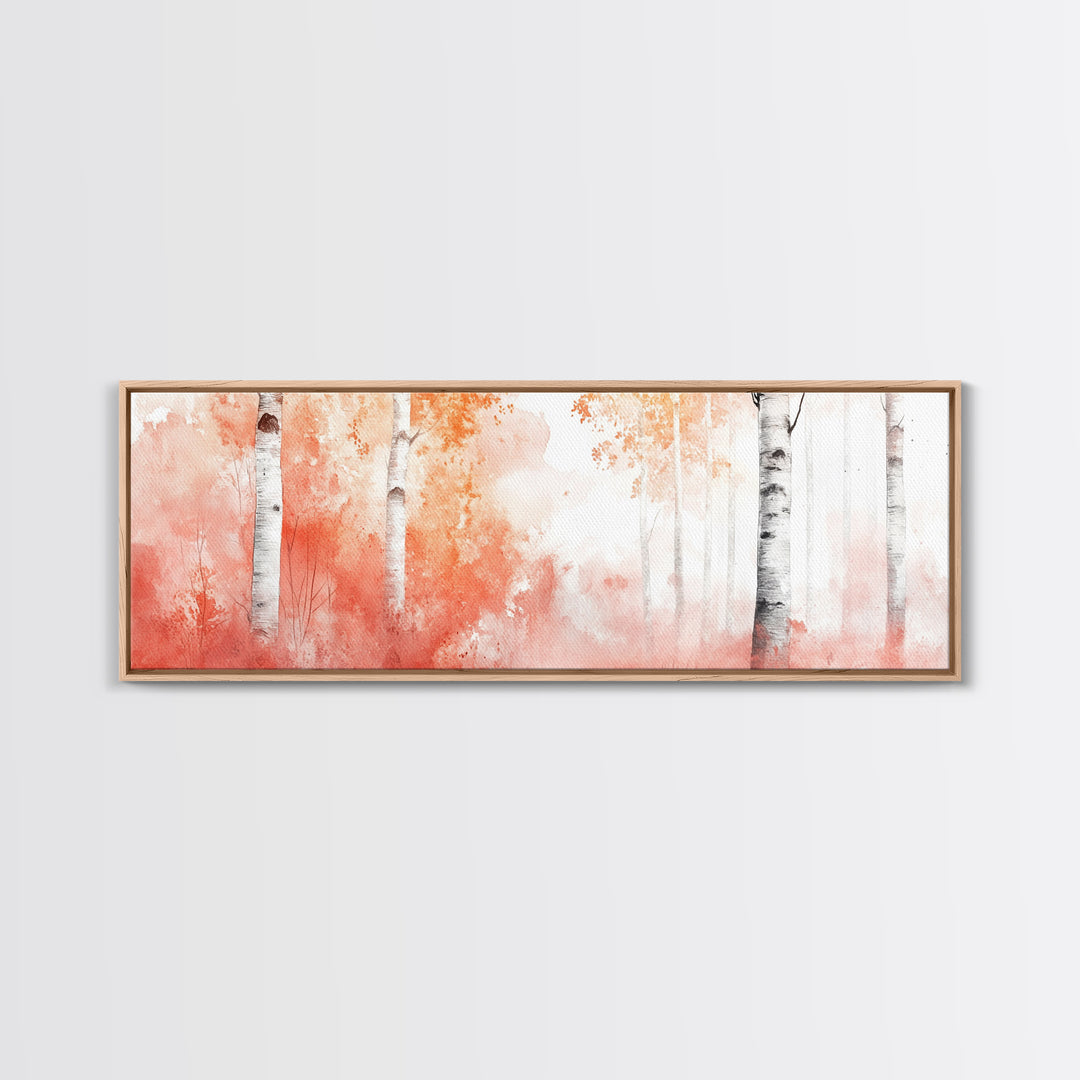Autumn Birch Trees Canvas Print, Vibrant Fall Landscape Art, Horizontal Wall Art Rustic Decor Gift Idea Living Room Decoration