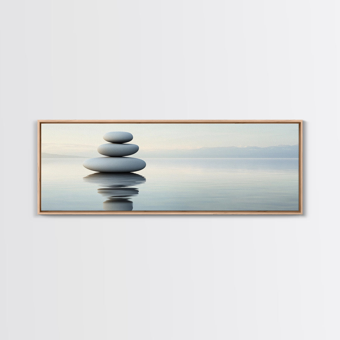 Zen Inspired Framed Canvas Print Minimalist Art Stacked Stones Calming Wabi Sabi Style Living Room Decor Neutral Wall Art