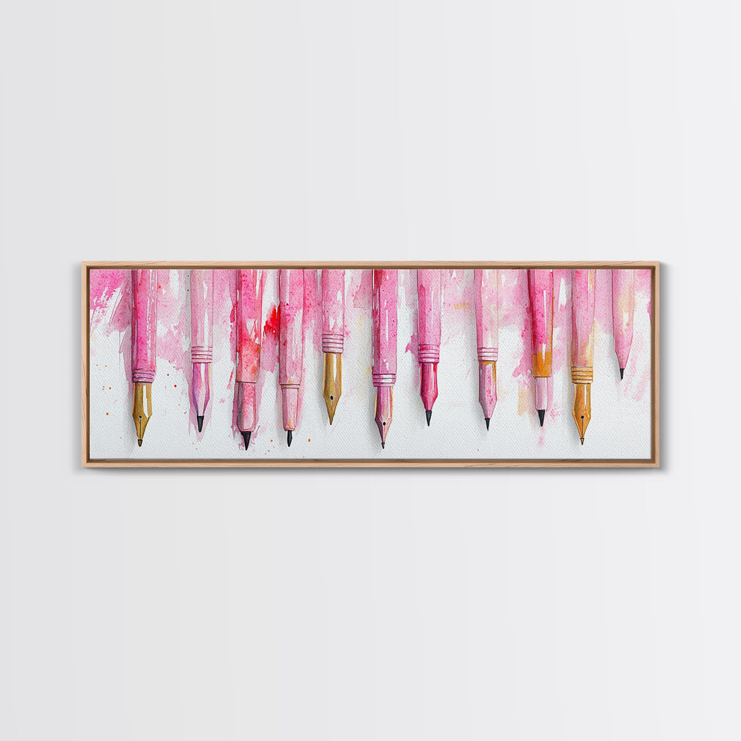 Abstract Pink Pens Framed Canvas Print - Whimsical Art, Light Pink Dorm Wall Decor, Vertical Art Gift Idea, Unique Living Room Canvas Print