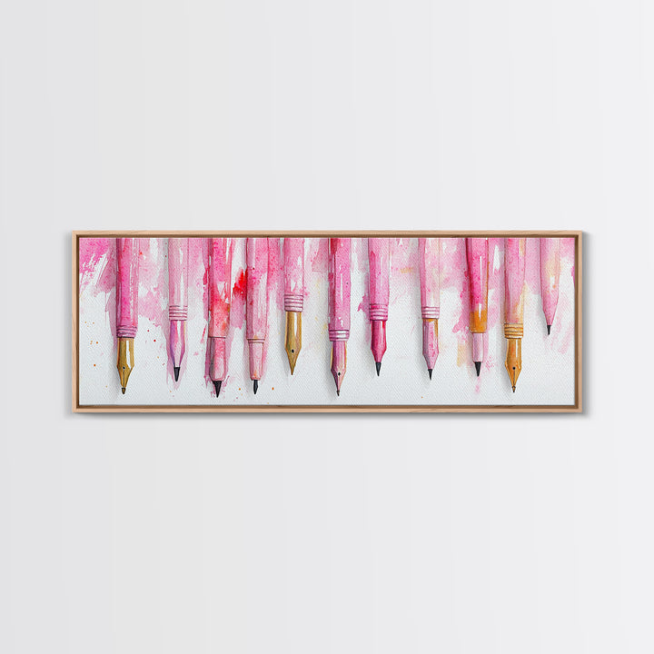 Abstract Pink Pens Framed Canvas Print - Whimsical Art, Light Pink Dorm Wall Decor, Vertical Art Gift Idea, Unique Living Room Canvas Print