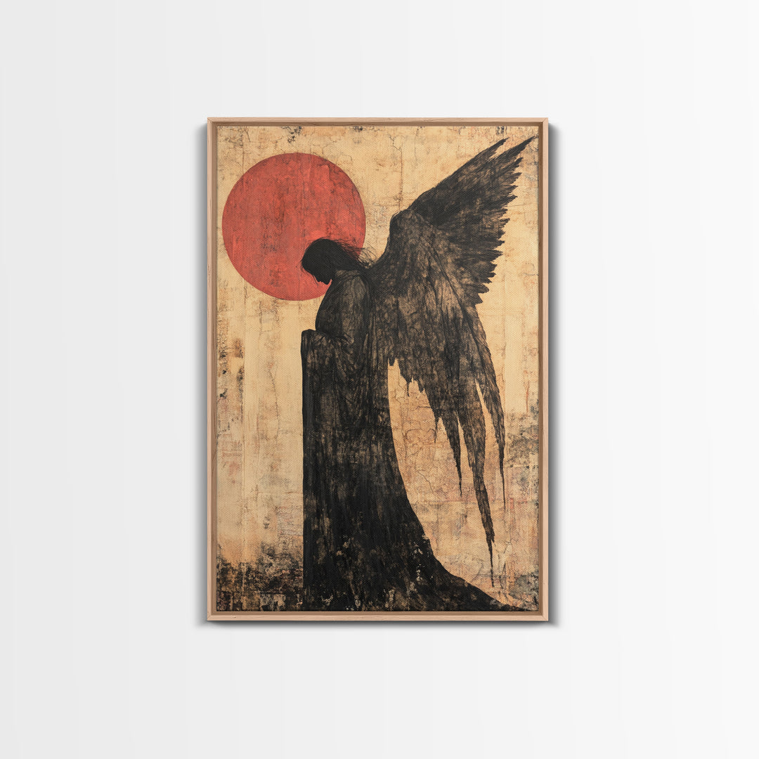 Dark Angel Silhouette Canvas Print Gothic Angel Art Prints Moody Abstract Artwork Dark Romance Wall Art Unique Gift Idea