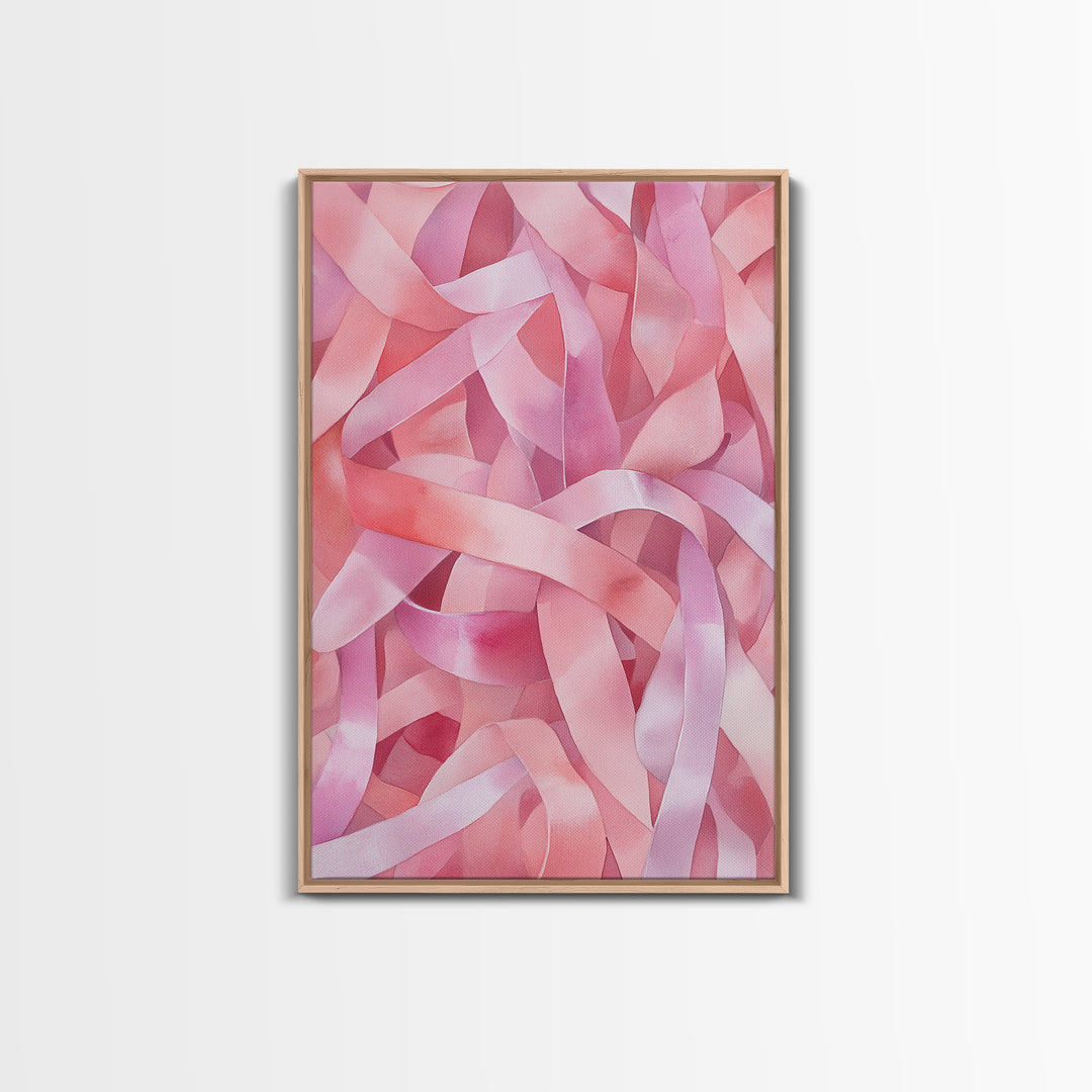 Abstract Pink Ribbon Canvas Print in Soft Light Pink Shades Minimalist Living Room Art Wabi Sabi Wall Art Perfect Gift Idea