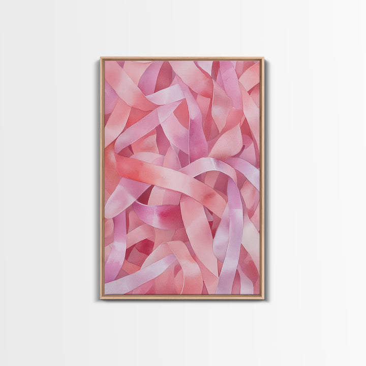 Abstract Pink Ribbon Canvas Print in Soft Light Pink Shades Minimalist Living Room Art Wabi Sabi Wall Art Perfect Gift Idea