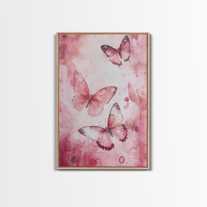 Pink Butterfly Botanical Prints Canvas Print Soft Whimsical Nature Inspired Bedroom or Living Room Art Light Pink Wall Decor