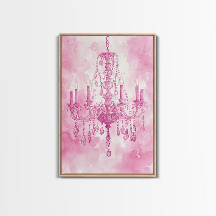 Pink Crystal Chandelier Canvas Print | Romantic Light Decor | Rustic Wall Art | Elegant Bedroom Art | Above Bed Wall Art | Farmhouse Decor