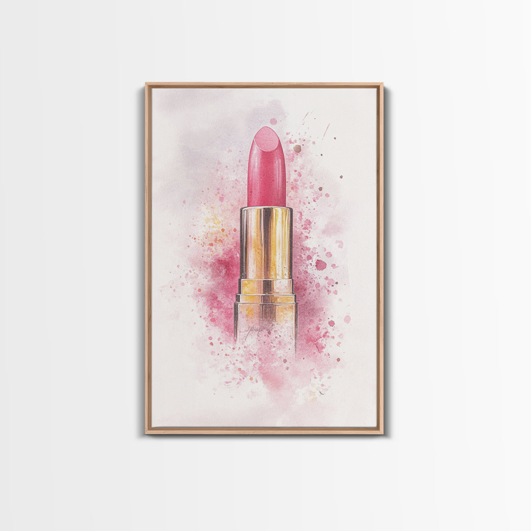 Radiant Pink Lipstick Canvas Print | Feminine Wall Art | Makeup Lover Decor | Modern Minimalist Art | Bathroom Accent | Gift Idea Her