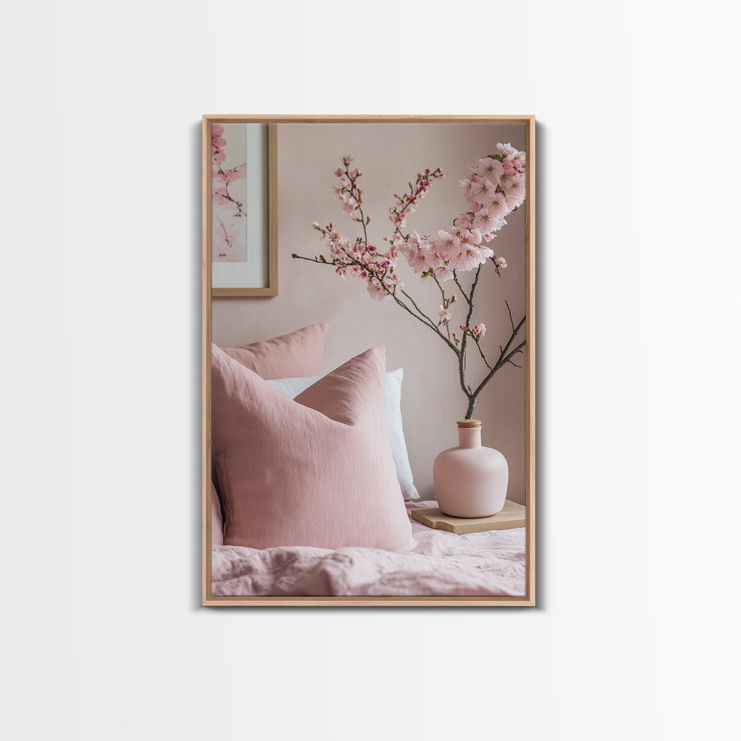 Cherry Blossom Bedroom Canvas Print Light Pink Wall Art Feminine Cozy Decor Floral Home Bedroom Accent Japanese Inspired Artwork