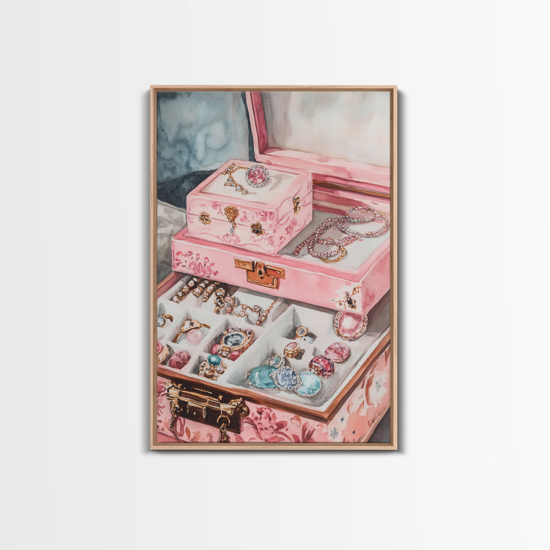 Romantic Jewelry Display Canvas Print Pink Wall Art Whimsical Decor Light Pink Dorm Art Bedroom Gift Idea Coastal Cowgirl Art