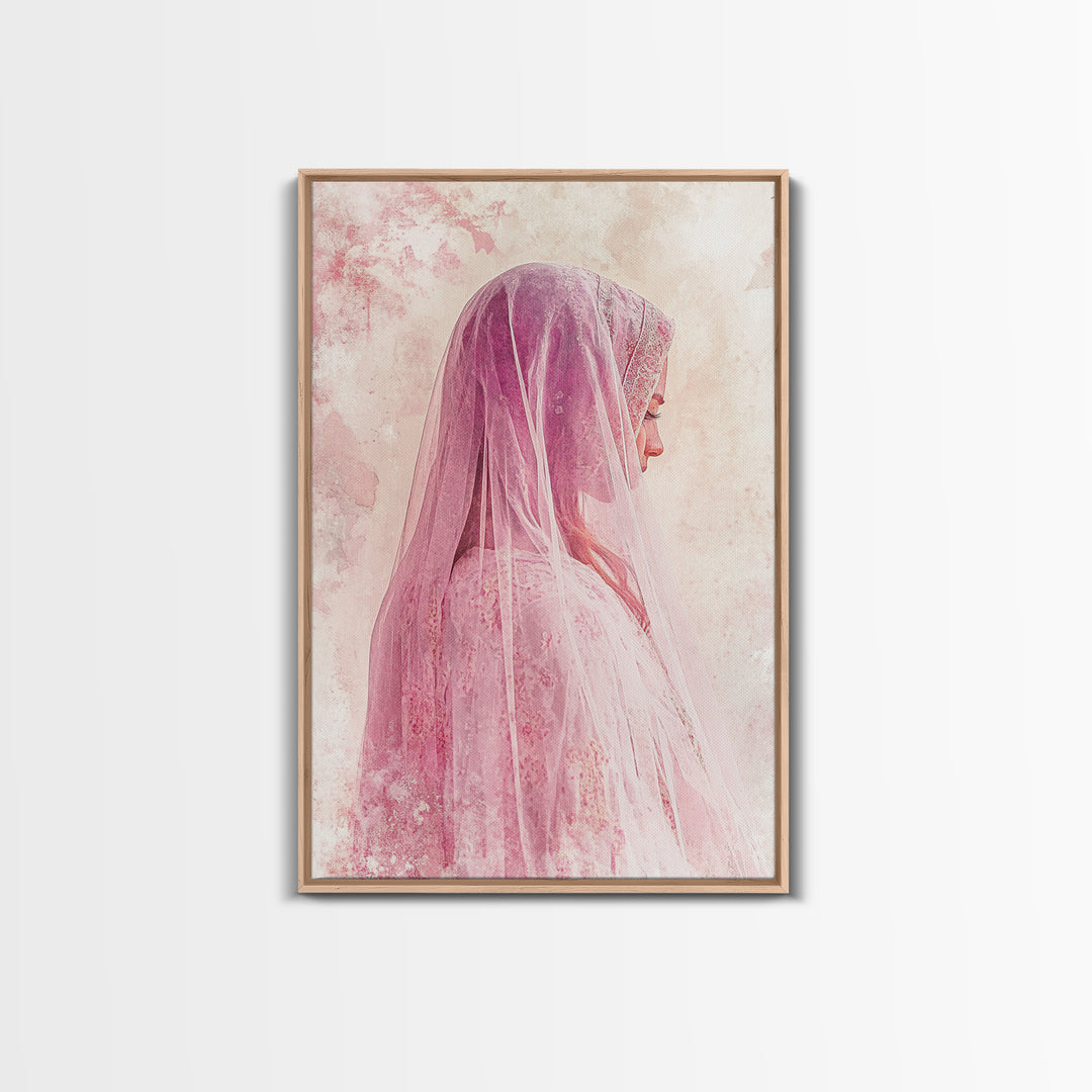 Feminine Veil Portrait Canvas Print Light Pink Wall Art Afrocentric Wall Art Moody Art Living Room Decor Romantic Room Aesthetic