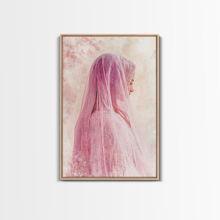 Feminine Veil Portrait Canvas Print Light Pink Wall Art Afrocentric Wall Art Moody Art Living Room Decor Romantic Room Aesthetic