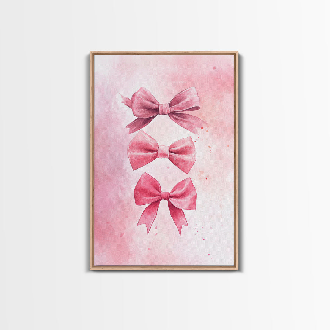 Pink Ribbon Trio Canvas Print, Feminine Wall Art, Light Pink Wall Art, Gift Idea for Her, Whimsical Art, Minimalist Art, Bedroom Wall Decor