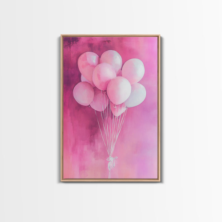 Pink Balloons Canvas Print, Whimsical Art, Pink Abstract Art, Party Wall Art, Light Pink Wall Art, Living Room Art, Artistic Decor, Gift Idea