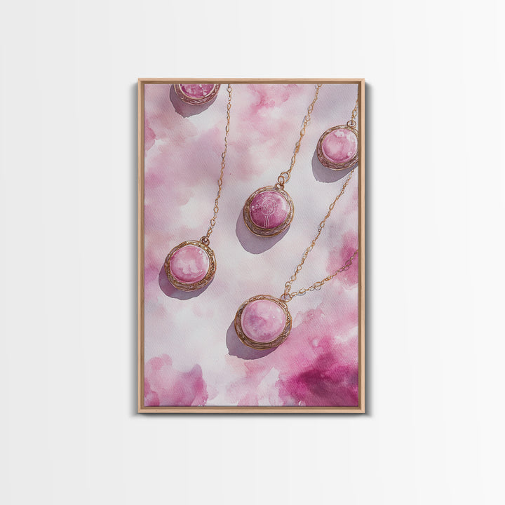 Abstract Pink Pendant Canvas Print Featuring Geometric Wall Art Light Pink Jewelry Artwork Great Gift Idea Minimalist Boho Decor
