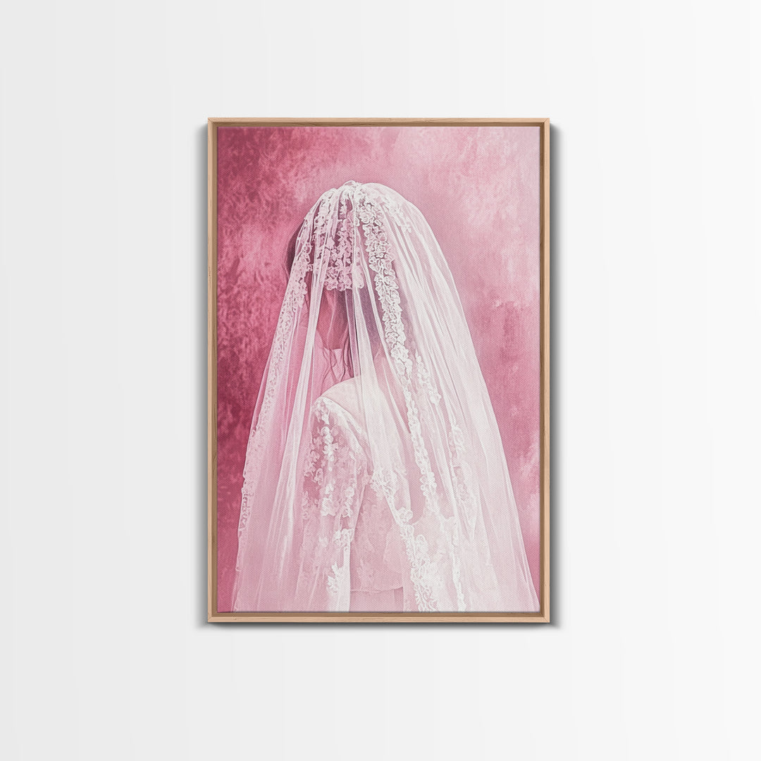 Bride Silhouette Canvas Print Angel Art Prints Pink Wall Art Bedroom Decor Romantic Artwork Wedding Gift Light Pink Art