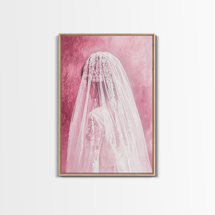 Bride Silhouette Canvas Print Angel Art Prints Pink Wall Art Bedroom Decor Romantic Artwork Wedding Gift Light Pink Art