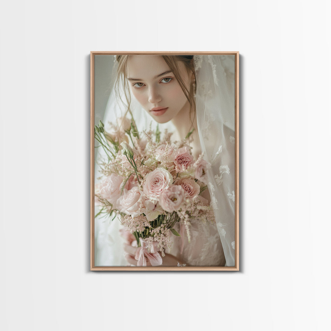 Blush Bride Art Framed Canvas Print Romantic Wedding Artwork Feminine Wall Art Pastel Bedroom Decor Unique Gift Idea Bridal Art