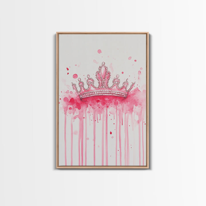 Pink Crown Canvas Print Framed Royal Aesthetic Art Whimsical Wall Art Light Pink Accent Bedroom or Living Room Rustic Decor Gift