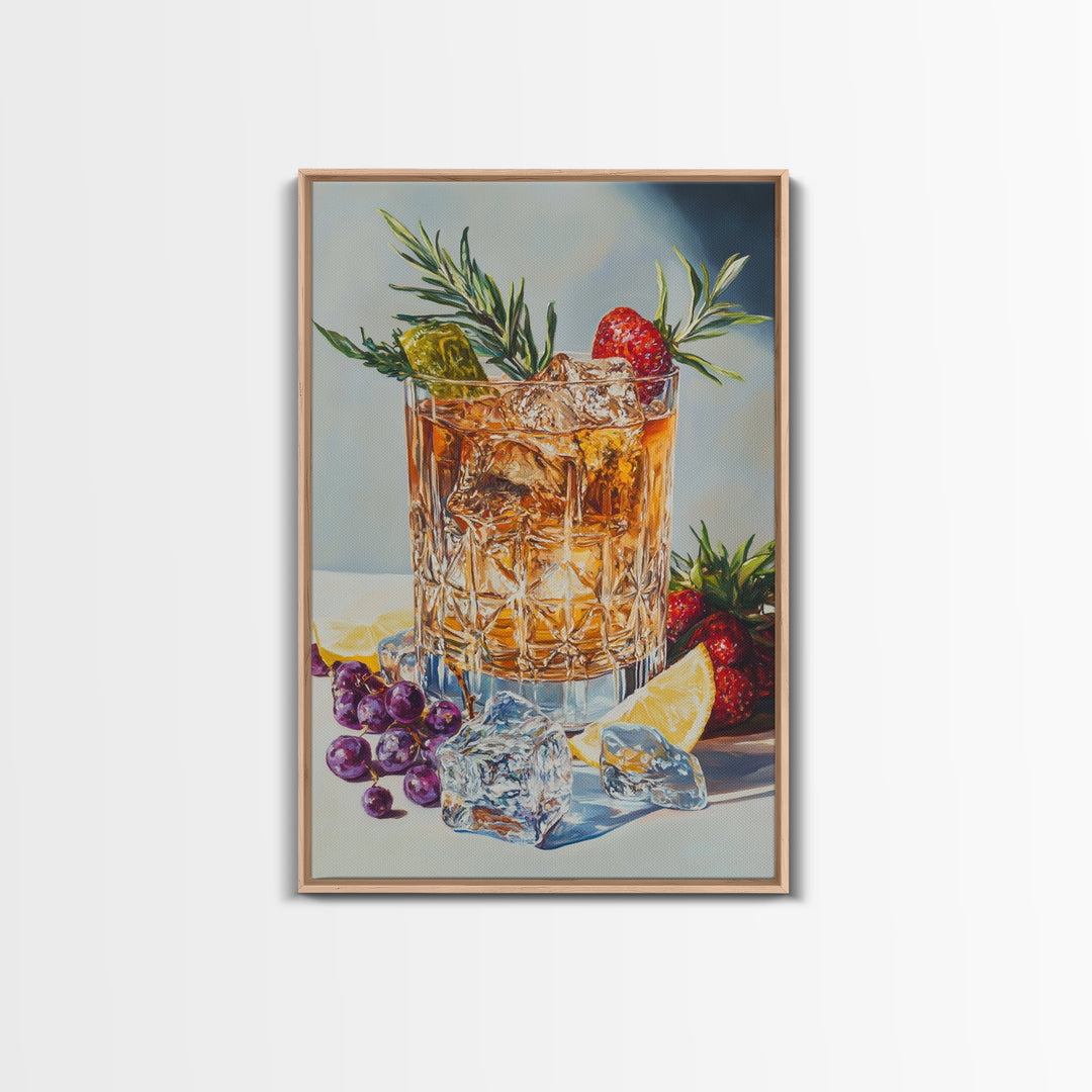 Whiskey Glass Canvas Print | Rustic Bar Kitchen Wall Art | Coastal Decor Martini Painting | Living Room Gift Idea for Him Art Print