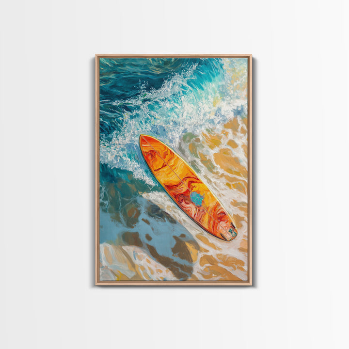 Surfboard Ocean Canvas Print with Coastal Landscape Art and Nautical Beach Decor for Summer Living Room or Bedroom Wall