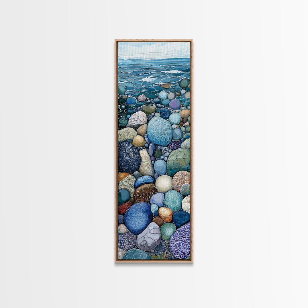 Pebble Beach, mosaic wall art, coastal decor, nautical painting, blue and green wall art, extra wide art, Canvas Print, above sofa art