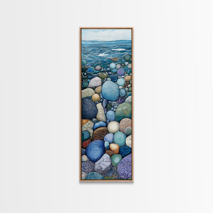 Pebble Beach, mosaic wall art, coastal decor, nautical painting, blue and green wall art, extra wide art, Canvas Print, above sofa art
