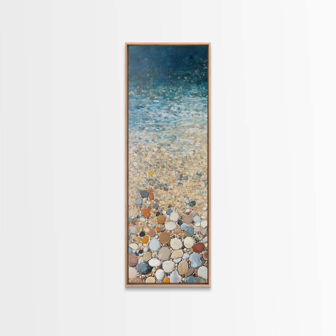 Beach Shoreline, coastal painting, mosaic wall art, ocean decor, nautical wall art, farmhouse art, Framed Canvas Print, rustic decor