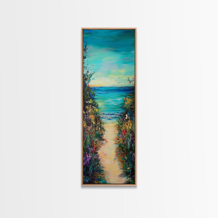 Beach Path, Coastal Landscape Art, Seascape Painting, Coastal Wall Art, Nautical Decor, Extra Wide Art, Framed Canvas Print