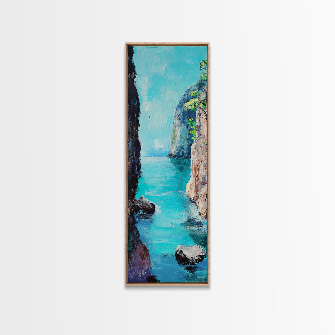 Cliffs and Sea, Coastal Landscape Art, Nautical Wall Art, Ocean View, Seascape Painting, Tall Narrow Art, Canvas Print