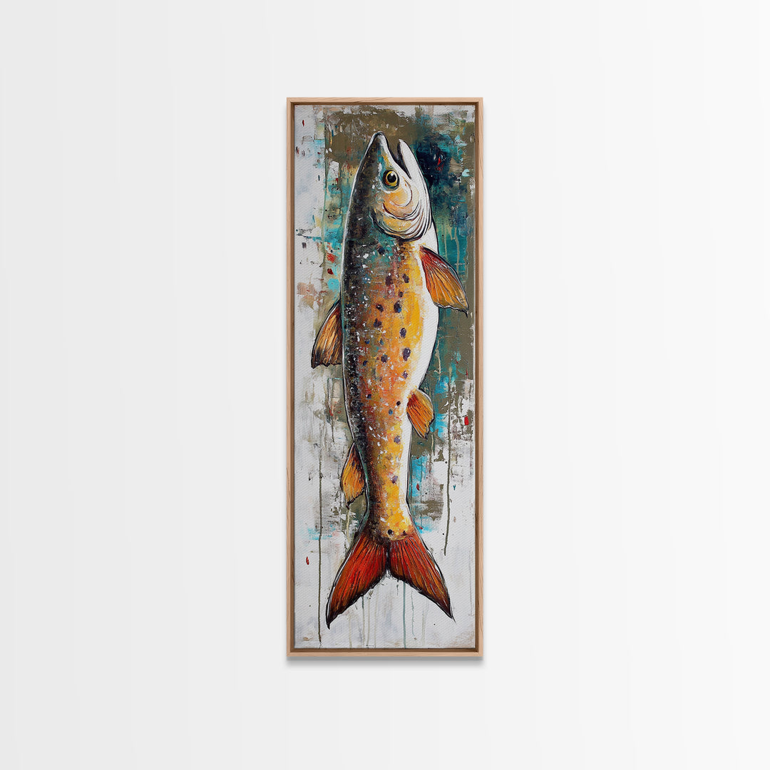 Abstract Trout, Fish Wall Art, Rustic Decor, Fly Fishing Art, Nautical Painting, Coastal Wall Art, Canvas Print
