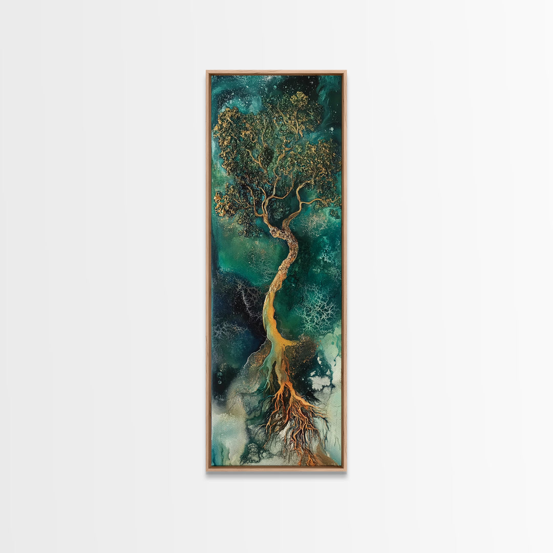 Oak tree art, mystical tree, moody art, green wall art, zen wall art, framed canvas print, nature-inspired, wabi sabi art, gift idea