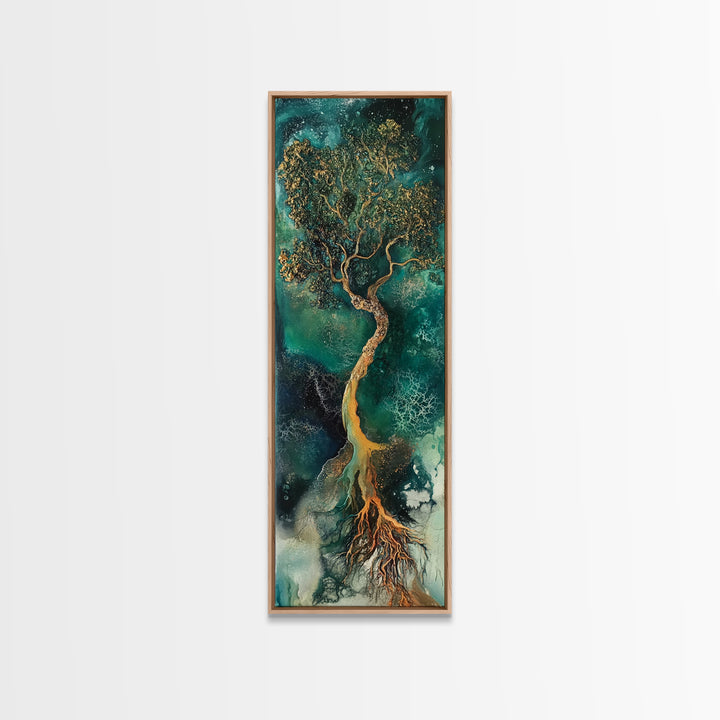 Oak tree art, mystical tree, moody art, green wall art, zen wall art, framed canvas print, nature-inspired, wabi sabi art, gift idea