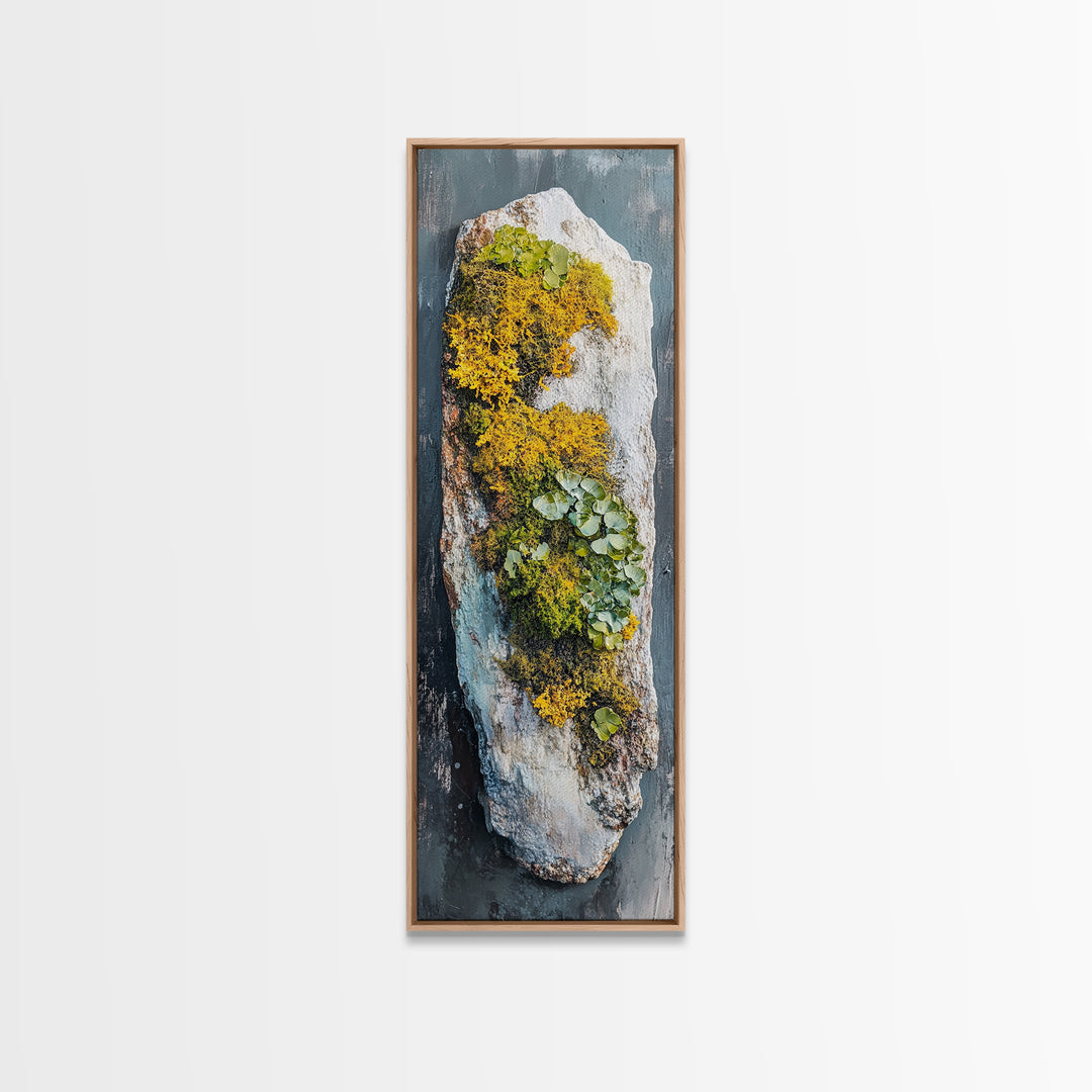 Botanical Art, Framed Canvas Print, wabi sabi art, sage green wall art, whimsical art, minimalist art, long narrow wall art, rustic decor