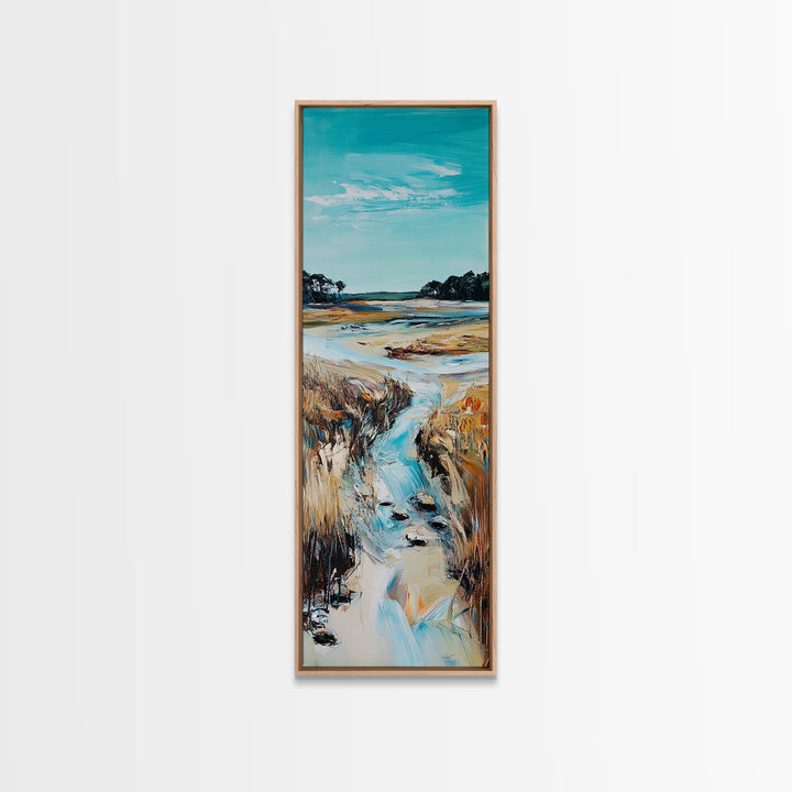 Marshland Stream, coastal landscape art, rustic wall art, farmhouse art, wabi sabi art, extra wide art, Canvas Print