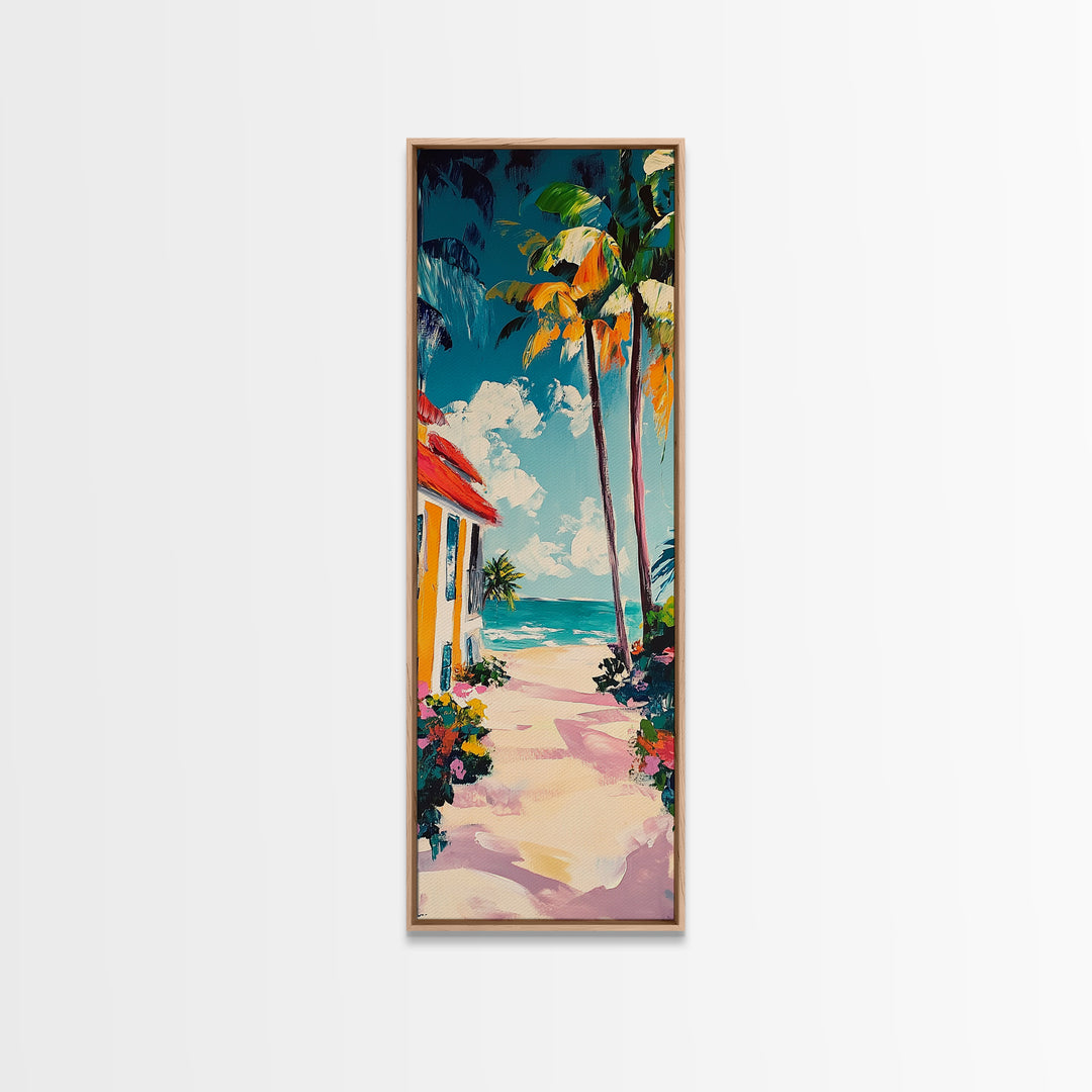 Beach Path, palm tree painting, coastal painting, nautical decor, tropical beach house art, above bed wall art, Canvas Print