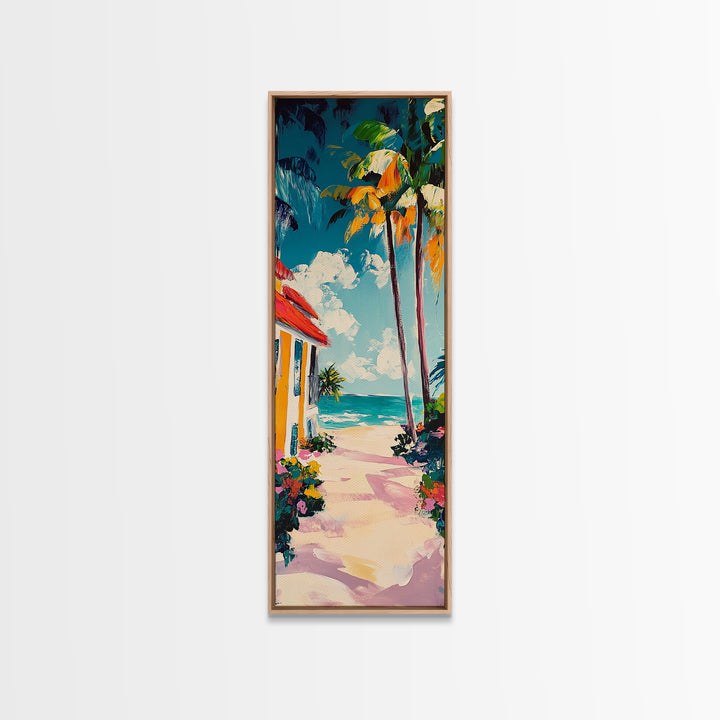 Beach Path, palm tree painting, coastal painting, nautical decor, tropical beach house art, above bed wall art, Canvas Print