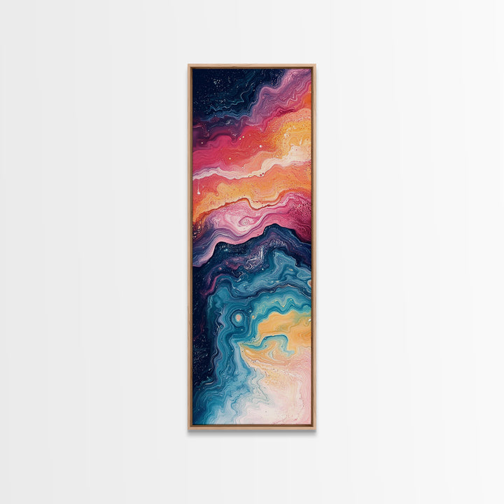 Cosmic Waves, abstract painting, sacred geometry wall art, pink orange wall art, modern home decor, Framed Canvas Print