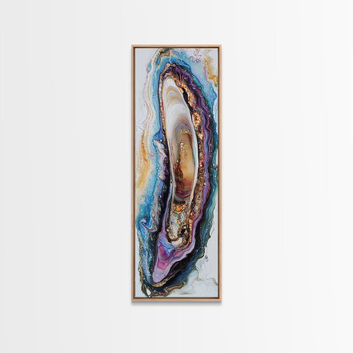 Agate Slice, Gemstone Painting, Sacred Geometry Art, Abstract Art, Teal Wall Art, Wabi Sabi Art, Bedroom Art, Framed Canvas Print